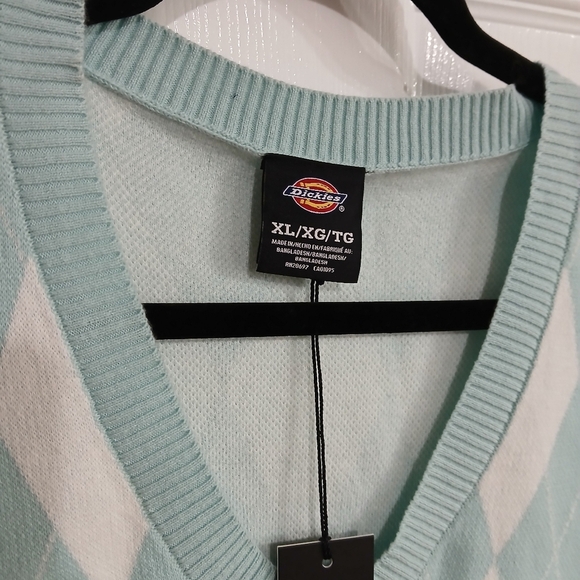 Dickies Juniors Argyle Sweater Vest Mint White  Preppy Knit Pullover XL ACADEMIA - Picture 3 of 5